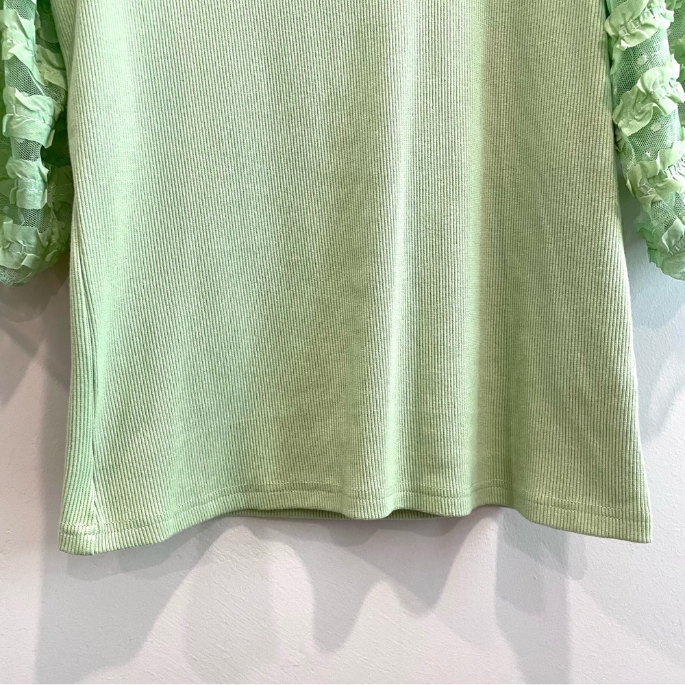Dolan Short Sheer Puff Ruffle Sleeve Ribbed Top - Picture 6 of 12